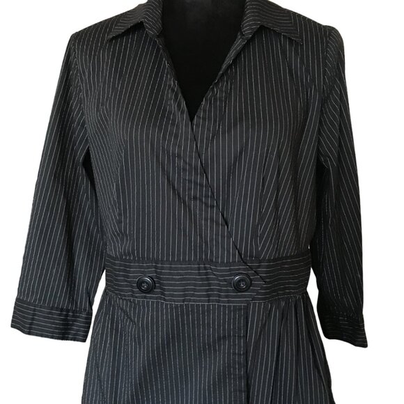 Willi Smith Pinstripe Shirt Jacket: Lightweight Ruffled Black, Size on Tag L - Picture 1 of 7